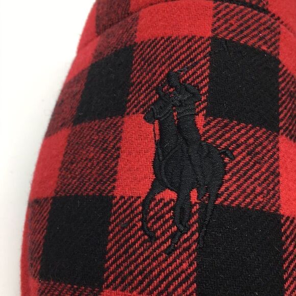 Polo Ralph Lauren Big Pony Red and Black Buffalo Plaid faux Sherpa Slippers L - Picture 14 of 16